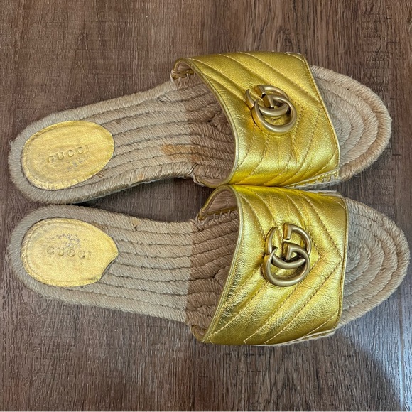 GUCCI interlocking G espadrille sandal gold metallic - Picture 4 of 14